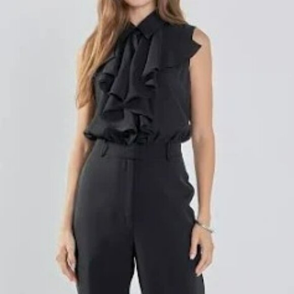 NWT ENDLESS ROSE SLEEVELESS RUFFLE BLACK JUMPSUIT.  SZ M - Picture 4 of 5